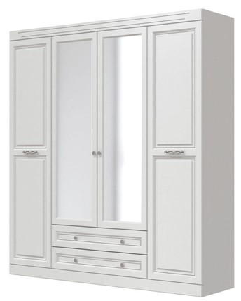 Шкаф четырехдверный Олимп ШР-4 (Белый) 2 зеркала в Йошкар-Оле - изображение