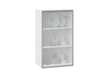 Кухонный шкаф высокий 600, Шервуд, со стеклом левый, ЛД 281.451.000.126, белый/серый в Йошкар-Оле