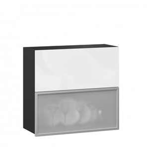 Настенный шкаф 800 горизонтальный, Шервуд, ЛД 281.981.000.088, со стеклом, черный/белый глянец в Йошкар-Оле