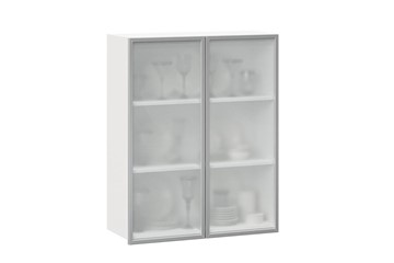 Кухонный шкаф высокий 800, Шервуд, со стеклом ЛД 281.461.000.129, белый/серый в Йошкар-Оле