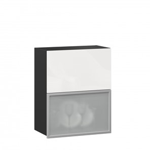 Настенный шкаф 600 горизонтальный Шервуд, ЛД 281.971.000.086, со стеклом, черный/белый глянец в Йошкар-Оле