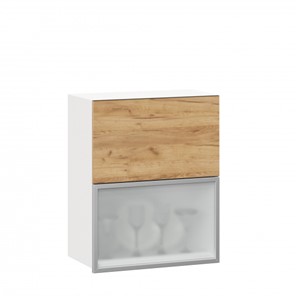 Кухонный шкаф 600 горизонтальный Шервуд, ЛД 281.971.000.135, со стеклом, белый/дуб золотой в Йошкар-Оле