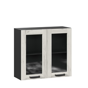 Навесной кухонный шкаф 800 со стеклом Винченца ЛД 234.360.000.080 Чёрный/Дуб Крафт белый в Йошкар-Оле