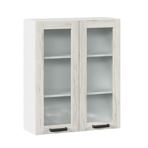 Кухонный шкаф 800 со стеклом высокий Винченца ЛД 234.460.000.040, Белый/Дуб Крафт белый в Йошкар-Оле