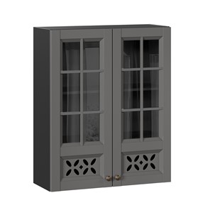 Настенный шкаф Амели-3 800 высокий со стеклом ЛД 299.460.000.052, Черный/Оникс серый в Йошкар-Оле