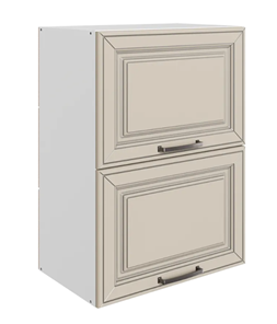 Навесной кухонный шкаф Атланта L500 Н720 (2 дв. гл. гориз.) эмаль (белый/сливки патина платина) в Йошкар-Оле