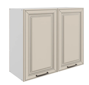 Кухонный навесной шкаф Атланта L800 Н720 (2 дв. гл.) эмаль (белый/сливки патина платина) в Йошкар-Оле
