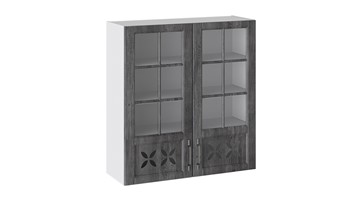 Навесной шкаф Прованс (Белый глянец/Санторини темный) cо стеклом В_96-90_2ДРДс в Йошкар-Оле