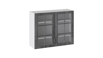 Навесной шкаф Прованс (Белый глянец/Санторини темный) со стеклом В_72-90_2ДРс в Йошкар-Оле