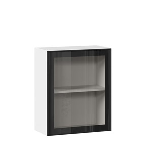 Кухонный шкаф со стеклом 600 Индиго ЛД 298.350.000.105, Белый/Чёрный в Йошкар-Оле - предосмотр