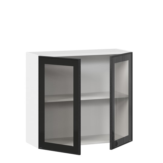Кухонный шкаф со стеклом 800 Индиго ЛД 298.360.000.023, Белый/Чёрный в Йошкар-Оле - изображение 1