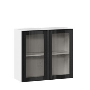 Кухонный шкаф со стеклом 800 Индиго ЛД 298.360.000.023, Белый/Чёрный в Йошкар-Оле - предосмотр
