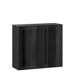 Навесной кухонный шкаф со стеклом 800 Индиго ЛД 298.360.000.149, Чёрный/Чёрный в Йошкар-Оле
