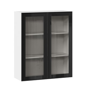 Шкаф кухонный высокий со стеклом 800 Индиго ЛД 298.460.000.030, Белый/Чёрный в Йошкар-Оле
