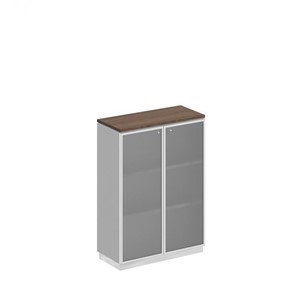 Шкаф для документов средний со стеклянными дверьми в рамке Bravo, дуб гладстоун/белый премиум (90х40х124,6) в Йошкар-Оле