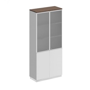 Шкаф для документов со стеклянными дверьми Bravo, дуб гладстоун/белый премиум/белый премиум (90х40х203.4) в Йошкар-Оле