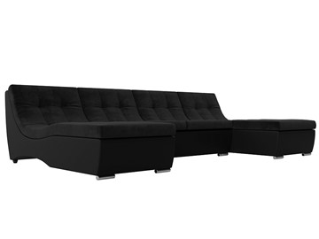 Большой П-образный диван Монреаль, Черный\Черный (Велюр\Экокожа) в Йошкар-Оле