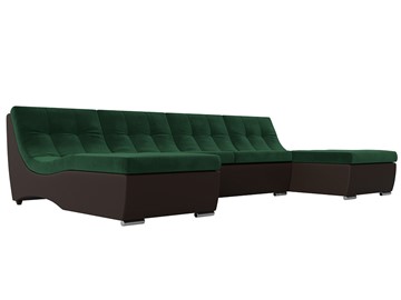 Большой П-образный диван Монреаль, Зеленый\Коричневый (Велюр\Экокожа) в Йошкар-Оле