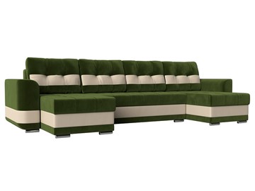 П-образный диван Честер, Зеленый/бежевый (вельвет/экокожа) в Йошкар-Оле