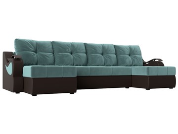 П-образный диван Меркурий П, Бирюзовый\Коричневый (Велюр\Экокожа) в Йошкар-Оле