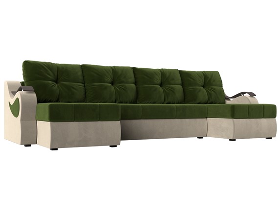 П-образный диван Меркурий П, Зеленый/бежевый (вельвет) в Йошкар-Оле - изображение