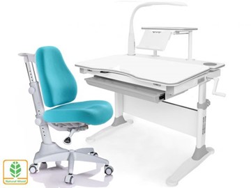 Растущая парта + стул Mealux EVO Evo-30 G (арт. Evo-30 G + Y-528 KBL)/(стол+полка+кресло+чехол+лампа)/белая столешница (дерево), цвет пластика серый в Йошкар-Оле