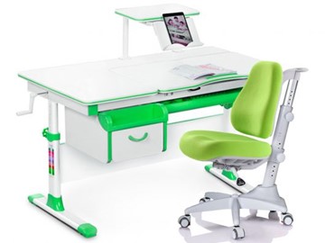 Комплект растущая парта + стул Mealux EVO Evo-40 Z (арт. Evo-40 Z + Y-528 KZ) / (стол+полка+кресло+чехол)/ белая столешница / цвет пластика зеленый в Йошкар-Оле