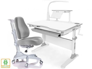 Растущая парта + стул Mealux EVO Evo-30 G (арт. Evo-30 G + Y-528 G) (дерево)/(стол+полка+кресло+чехол+лампа)/ белая столешница (дерево), цвет пластика серый в Йошкар-Оле