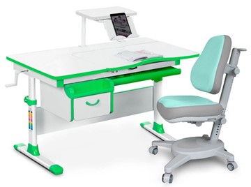 Комплект растущая парта + стул Mealux EVO Evo-40 Z (арт. Evo-40 Z + Y-110 TG) / (стол+полка+кресло) / белый, зеленый, серый в Йошкар-Оле