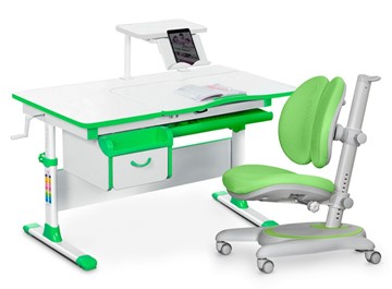 Комплект растущая парта + стул Mealux EVO Evo-40 Z (арт. Evo-40 Z + Y-115 KZ) / (стол+полка+кресло+чехол), белый, зеленый в Йошкар-Оле